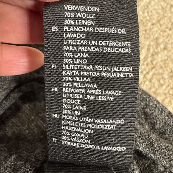 COS Women's Black Wool Linen Fitted Long Sleeves Tee Shirt Large Oversized Boxy - Picture 12 of 13